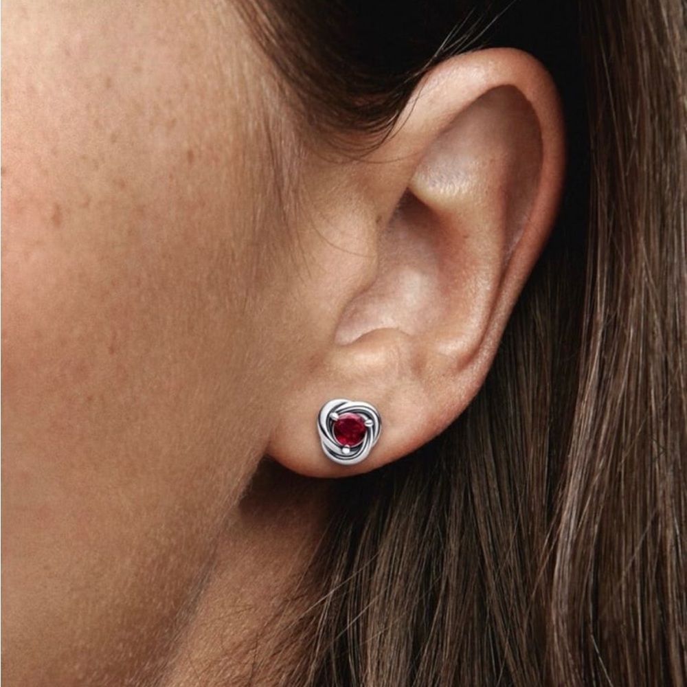 Pandora July True Red Eternity Circle Stud Earrings Sterling Silver